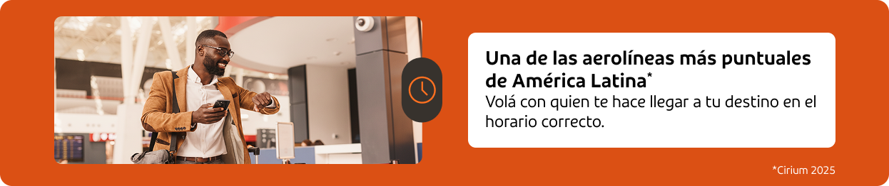 Aerolínea más puntual de Brasil. Volá con quien te hace llegar a tu destino a tiempo.